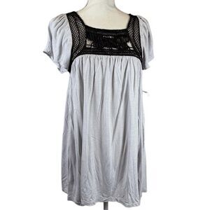 NWT Petticoat Alley Gray Babydoll Top with Black Lace Crochet Inset Size Medium